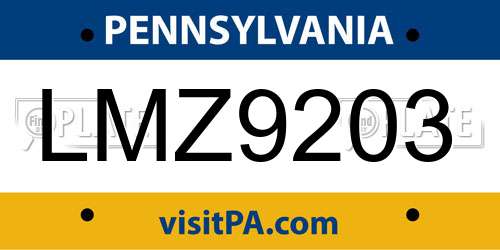 LMZ9203 Pennsylvania License Plate