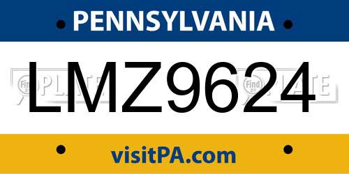 LMZ9624 Pennsylvania License Plate
