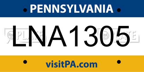 LNA1305 Pennsylvania License Plate