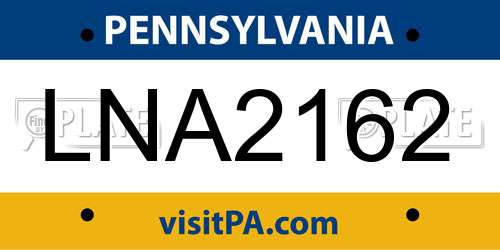 LNA2162 Pennsylvania License Plate
