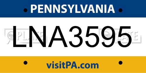 LNA3595 Pennsylvania License Plate