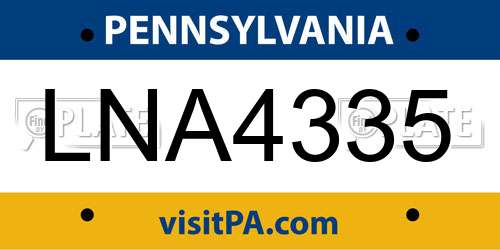LNA4335 Pennsylvania License Plate