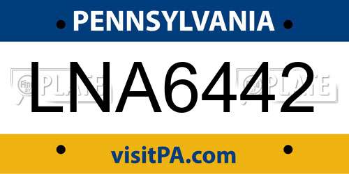 LNA6442 Pennsylvania License Plate
