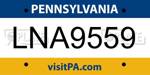 LNA9559 Pennsylvania License Plate