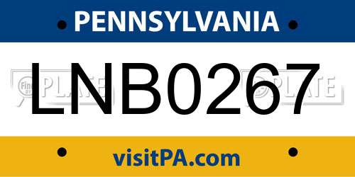 LNB0267 Pennsylvania License Plate