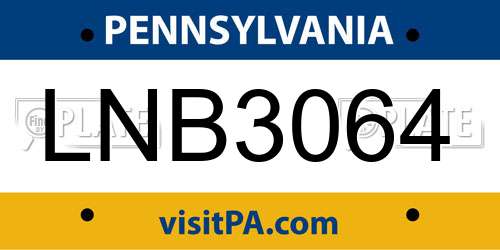 LNB3064 Pennsylvania License Plate