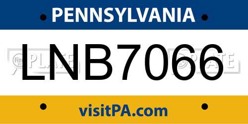 LNB7066 Pennsylvania License Plate
