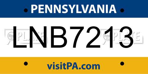 LNB7213 Pennsylvania License Plate