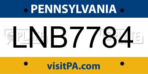 LNB7784 Pennsylvania License Plate