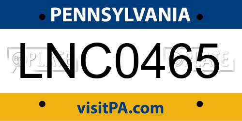 LNC0465 Pennsylvania License Plate