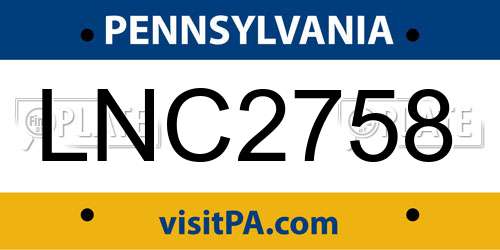LNC2758 Pennsylvania License Plate