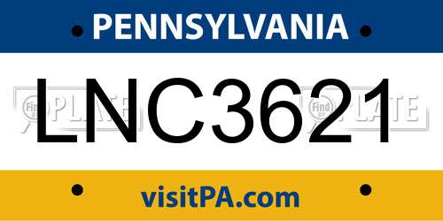 LNC3621 Pennsylvania License Plate