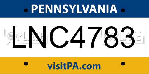 LNC4783 Pennsylvania License Plate