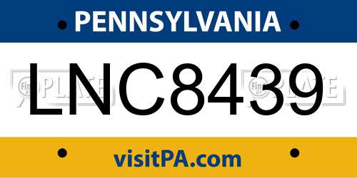 LNC8439 Pennsylvania License Plate
