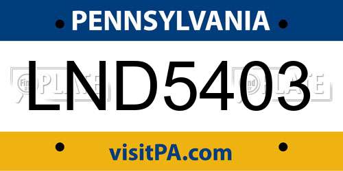 LND5403 Pennsylvania License Plate