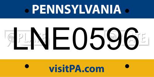 LNE0596 Pennsylvania License Plate