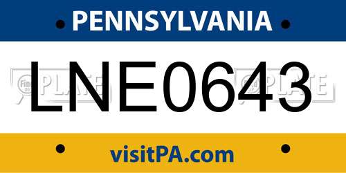 LNE0643 Pennsylvania License Plate