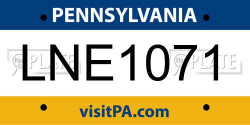 LNE1071 Pennsylvania License Plate