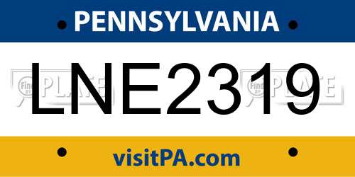 LNE2319 Pennsylvania License Plate
