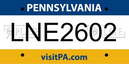 LNE2602 Pennsylvania License Plate