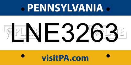 LNE3263 Pennsylvania License Plate
