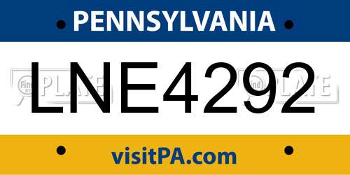 LNE4292 Pennsylvania License Plate