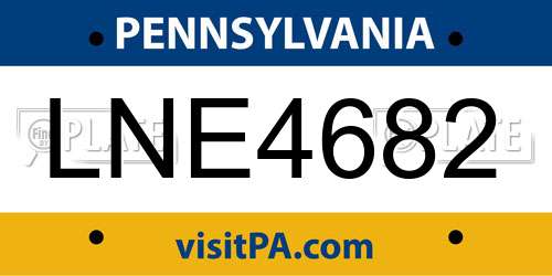 LNE4682 Pennsylvania License Plate