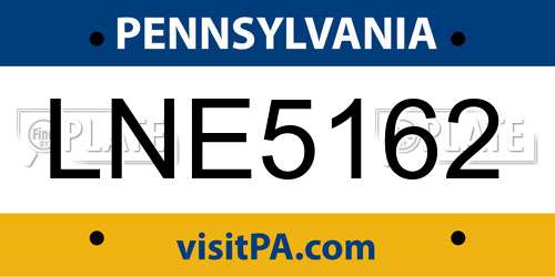 LNE5162 Pennsylvania License Plate