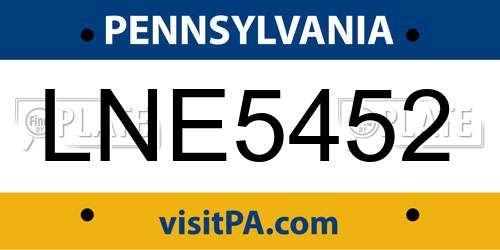 LNE5452 Pennsylvania License Plate