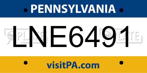 LNE6491 Pennsylvania License Plate