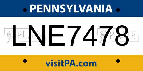 LNE7478 Pennsylvania License Plate
