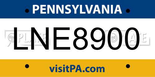 LNE8900 Pennsylvania License Plate