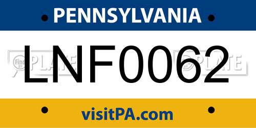 LNF0062 Pennsylvania License Plate