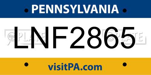 LNF2865 Pennsylvania License Plate