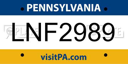 LNF2989 Pennsylvania License Plate