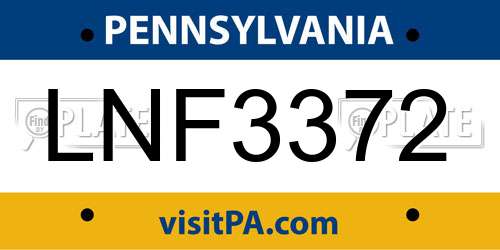 LNF3372 Pennsylvania License Plate