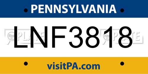 LNF3818 Pennsylvania License Plate