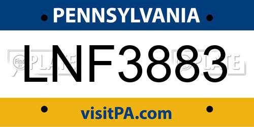 LNF3883 Pennsylvania License Plate