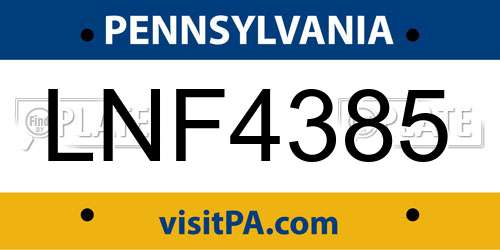 LNF4385 Pennsylvania License Plate