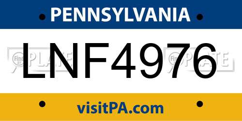 LNF4976 Pennsylvania License Plate
