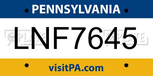 LNF7645 Pennsylvania License Plate
