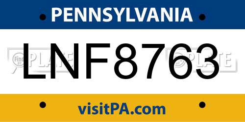 LNF8763 Pennsylvania License Plate