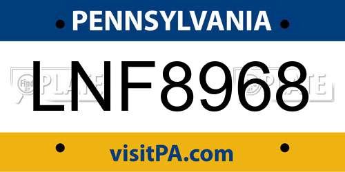 LNF8968 Pennsylvania License Plate