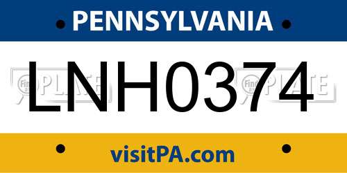 LNH0374 Pennsylvania License Plate