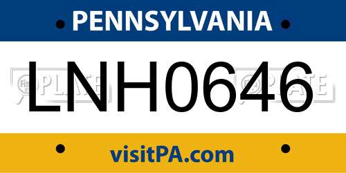 LNH0646 Pennsylvania License Plate