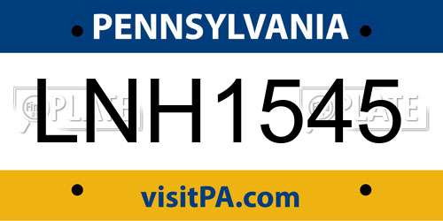 LNH1545 Pennsylvania License Plate