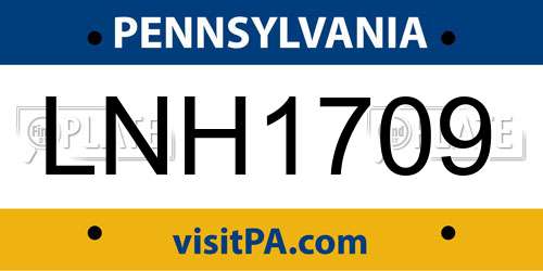 LNH1709 Pennsylvania License Plate