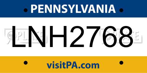 LNH2768 Pennsylvania License Plate