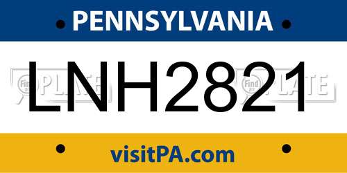 LNH2821 Pennsylvania License Plate