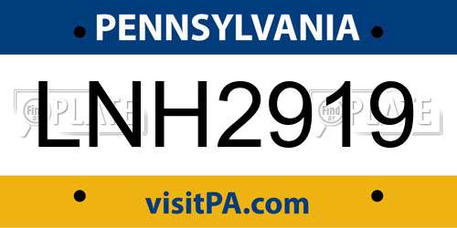 LNH2919 Pennsylvania License Plate